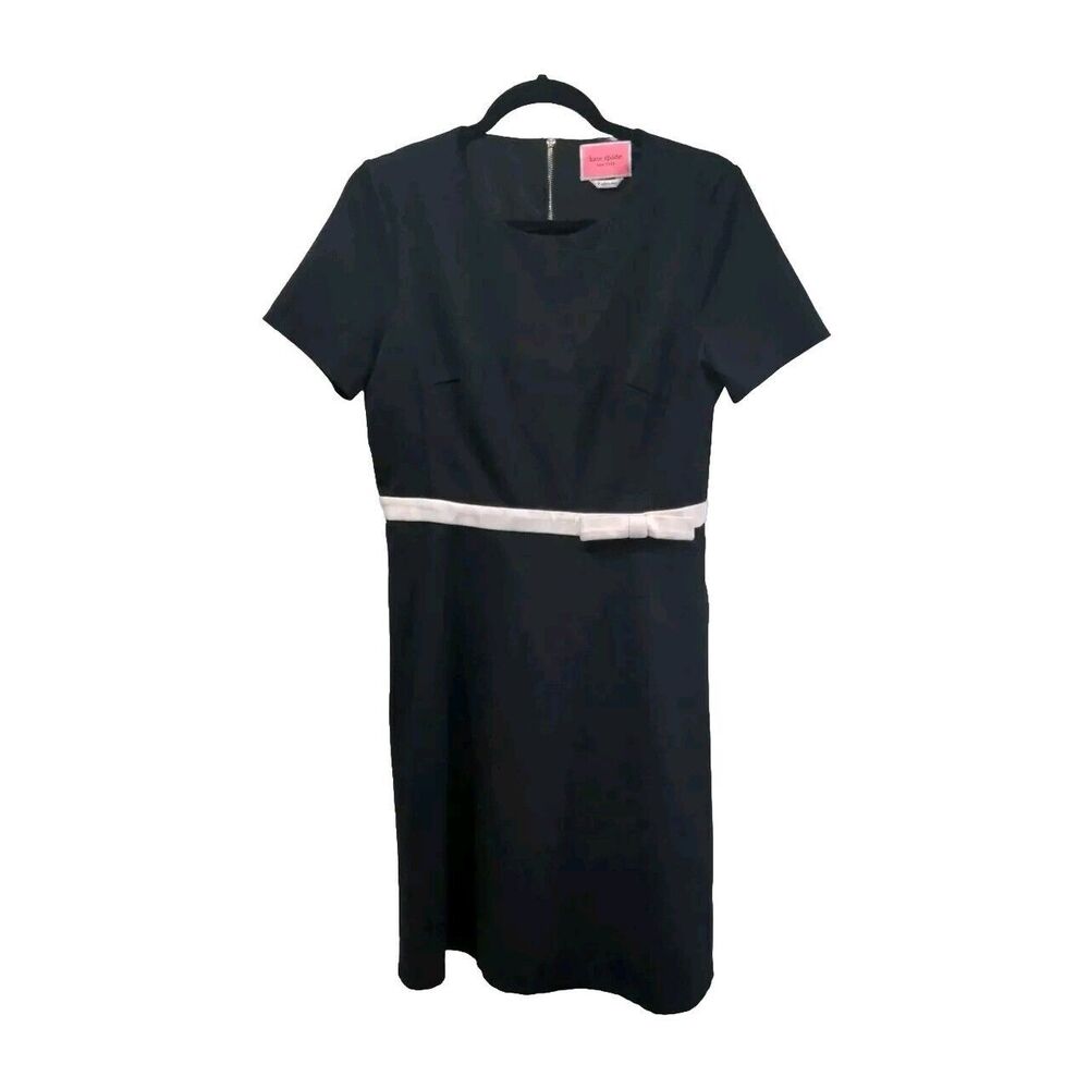 Kate Spade Womens Bow Waist Ponte Dress A-Line SS Size 8 Black White Pockets